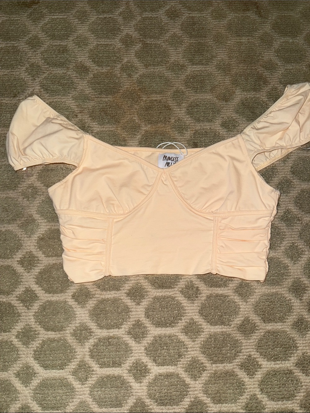 Princess Polly Light Peach Off-Shoulder Ruched Crop Top - size 10